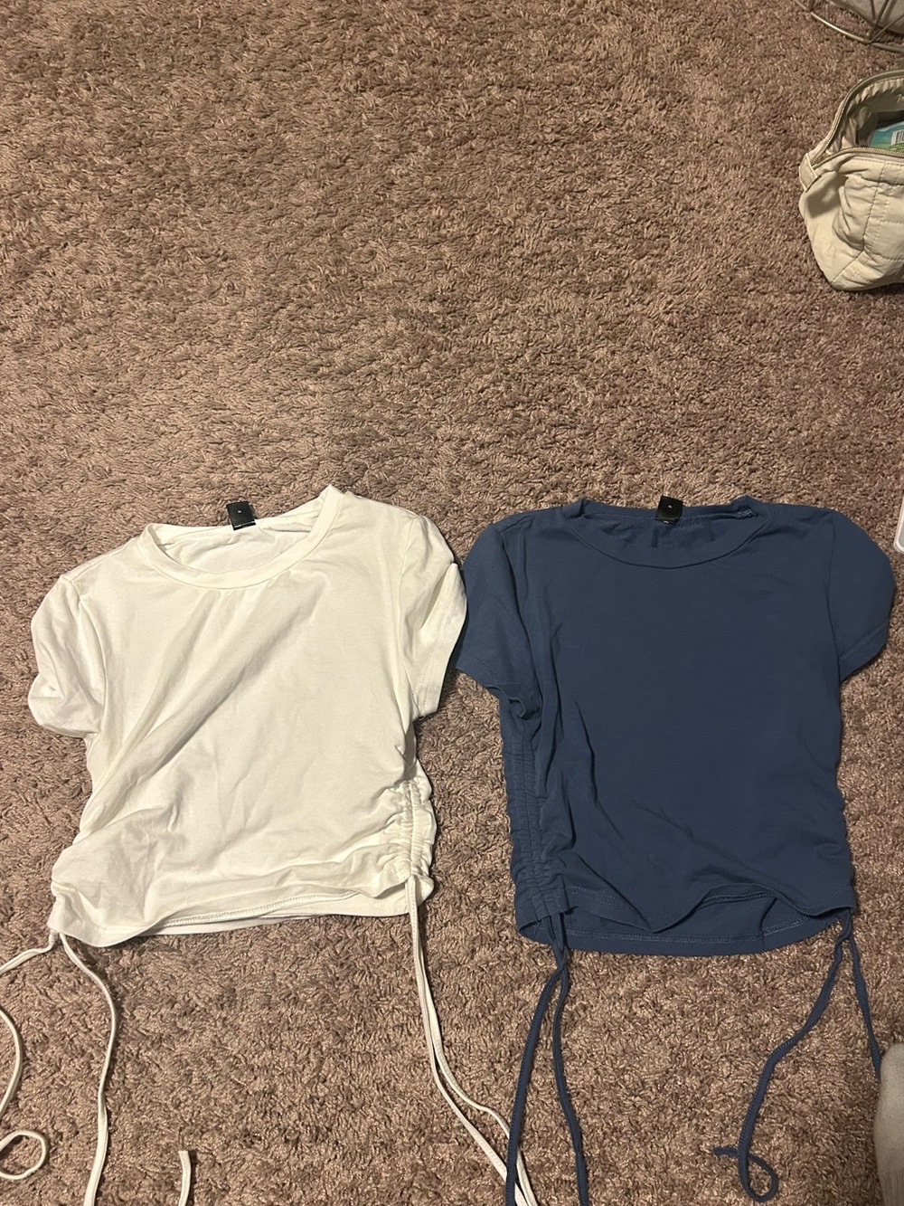 Blue and white fitted tee with string sides set 2pc